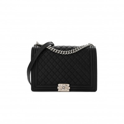 CHANEL CAVIAR QUILTED LARGE BOY FLAP BLACK SILVER HARDWARE (30*21*8cm)